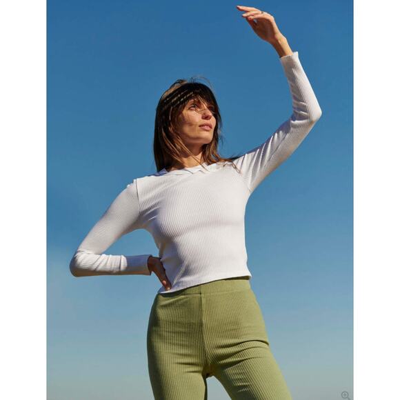 Anthropologie Sundry Ribbed Long Sleeve Tee in Coconut Sz 4 XL - Picture 1 of 9